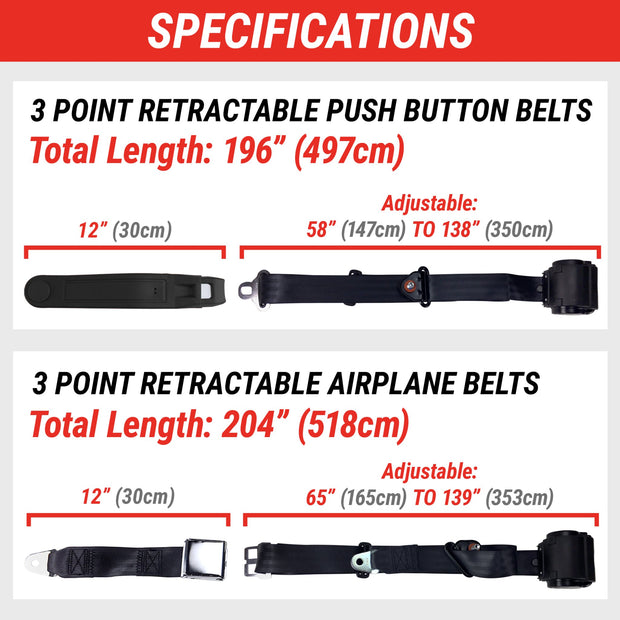 3-Point Retractable Lap & Shoulder Seat Belts